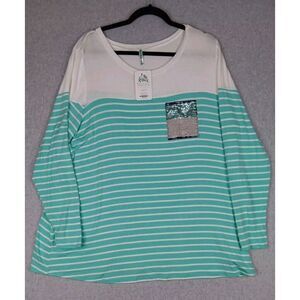 Auditions Boutique Womens Size 3X Mint Green and White Striped Sequin Pocket NWT